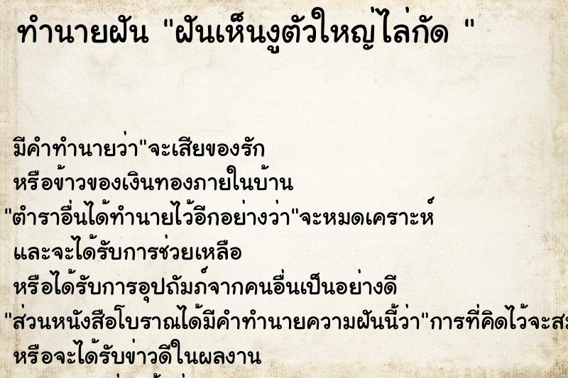 ทำนายฝันทำนายฝันฝันเห็นงูตัวใหญ่ไล่กัด